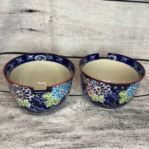 Urban Tokyo Nacomi Japanese Navy Blue Floral Ceramic Ramen Noodle Bowls Lot of 2